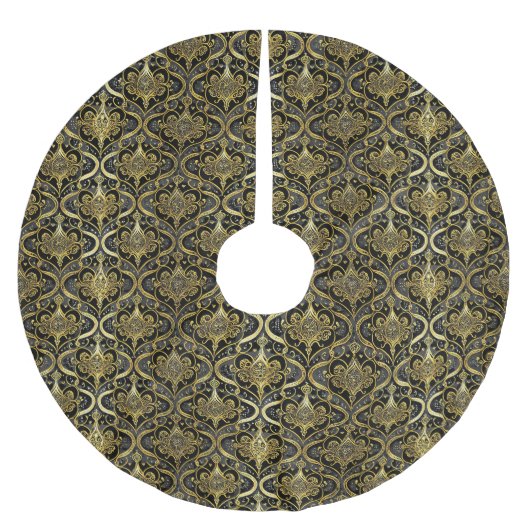 Schwarzes Gold Weihnachtsmuster#30 ID1009 Polyester Weihnachtsbaumdecke (Vorderseite)