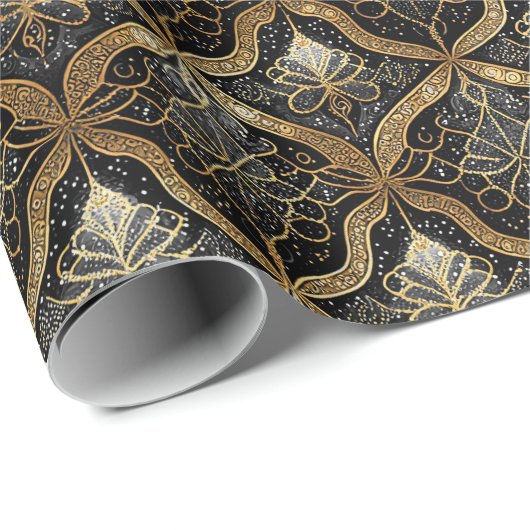 Schwarzes Gold Weihnachtsmuster#31 ID1009 Geschenkpapier (Rolleneckpunkt)