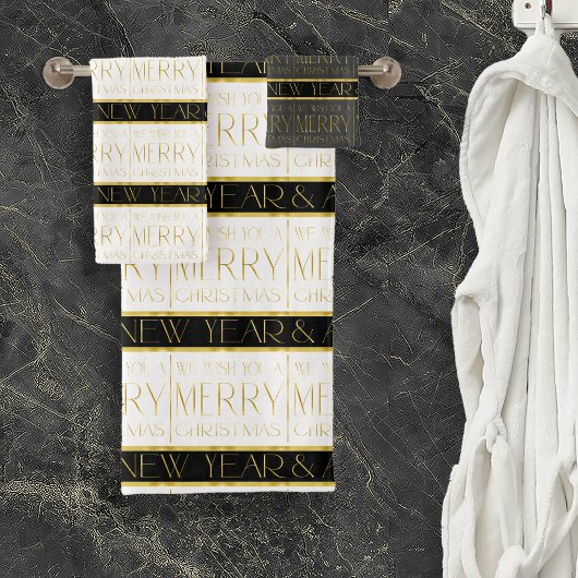 Schwarzes Gold Weihnachtsmuster#35 ID1009 Badhandtuch Set