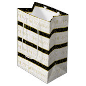 Schwarzes Gold Weihnachtsmuster#35 ID1009 Mittlere Geschenktüte (Vorderseite Schrägansicht)