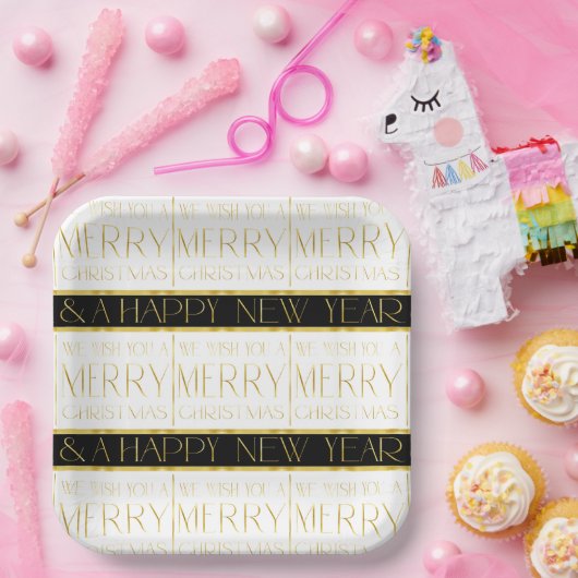 Schwarzes Gold Weihnachtsmuster#35 ID1009 Pappteller (Party)