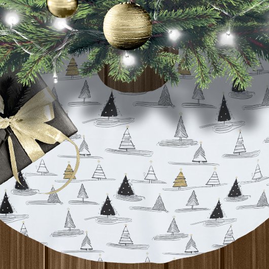 Schwarzes Gold Weihnachtsmuster#5 ID1009 Polyester Weihnachtsbaumdecke
