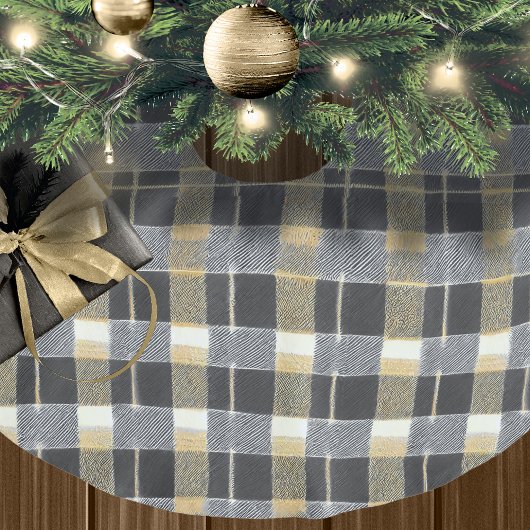 Schwarzes Gold Weihnachtsmuster#7 ID1009 Polyester Weihnachtsbaumdecke
