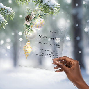 Schwarzes Gold weiße Christbaumkugeln Weihnachtsfe Acryleinladungen
