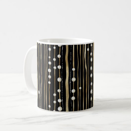 Schwarzes Gold weiße Perlen Kaffeetasse (Vorderseite Links)