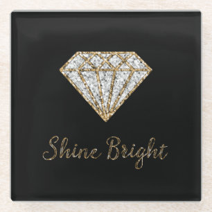 Schwarzes Gold Weißer Funkel Diamant Glasuntersetzer