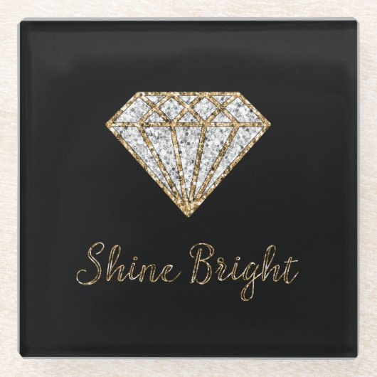 Schwarzes Gold Weißer Funkel Diamant Glasuntersetzer (Vorderseite)