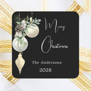Schwarzes Gold weißer Weihnachtsschmuck Quadratischer Aufkleber