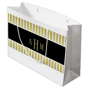 Schwarzes Gold Weißes Monogramm Streifen Große Geschenktüte