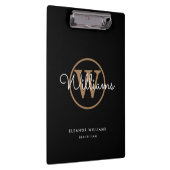 Schwarzes Gold Weißes Skript Monogramm Name Klemmbrett (Rechts)