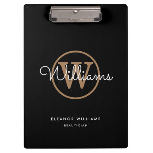 Schwarzes Gold Weißes Skript Monogramm Name Klemmbrett