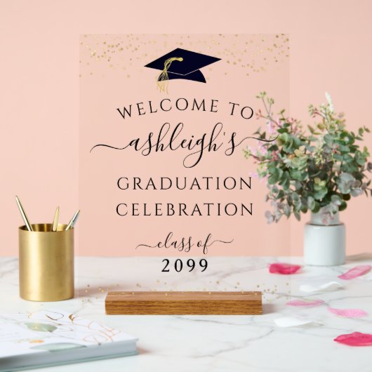Schwarzes Gold-Willkommen bei der Graduierungspart Acrylschild (Hochzeit)