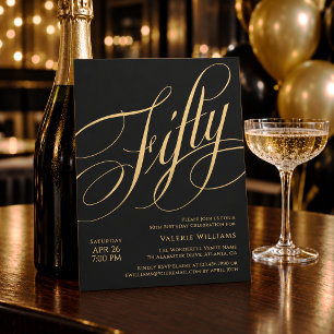 Schwarzes Gold zum 50. Geburtstag Elegante Kalligr Einladung