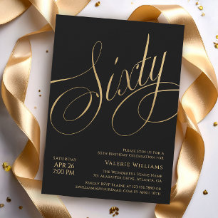 Schwarzes Gold zum 60. Geburtstag Elegante Kalligr Einladung