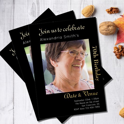 Schwarzes Gold zum 70. Geburtstag Folieneinladung