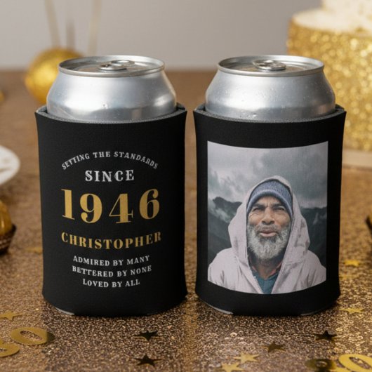 Schwarzes Gold zum 80. Geburtstag mit Foto Dosenkühler