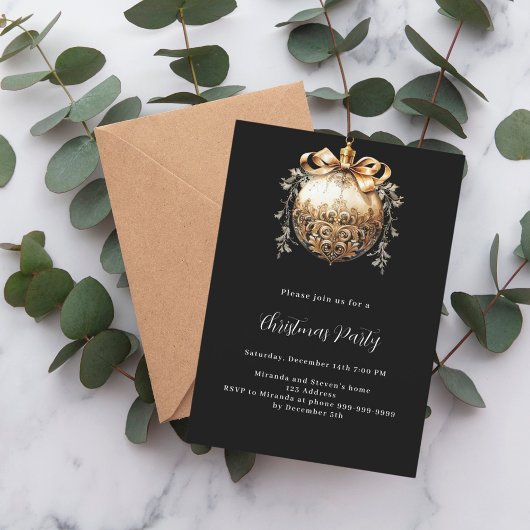 Schwarzes Goldbauble Weihnachtsgebäck Weihnachtsge Einladung