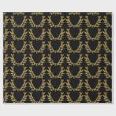 Schwarzes Goldblatt-Monogramm Elegantes Chic-Hochz Geschenkpapier (Flach)