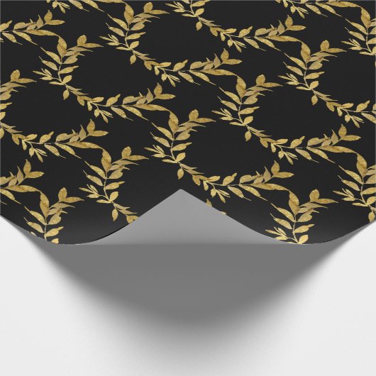 Schwarzes Goldblatt-Monogramm Elegantes Chic-Hochz Geschenkpapier (Ecke)