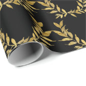 Schwarzes Goldblatt-Monogramm Elegantes Chic-Hochz Geschenkpapier (Rolleneckpunkt)