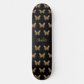 Schwarzes Goldbutterfliegenmuster Skateboard (Vorderseite)