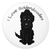 Schwarzes Goldendoodle-Hund-Design Keramikknauf (Vorderseite)