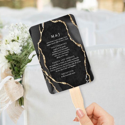 Schwarzes & Goldenes Achat-Hochzeitsprogramm Fächer
