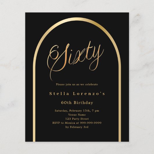 Schwarzes goldenes Bogenskript - Einladung zum 60. (Vorderseite)
