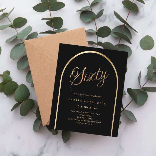 Schwarzes goldenes Bogenskript - Einladung zum 60.