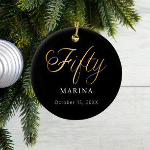 Schwarzes goldenes Drehbuch Name 50. Geburtstag Keramik Ornament