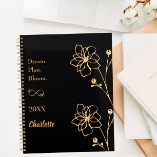Schwarzes goldenes florales Motivationszitat 2026 Planer