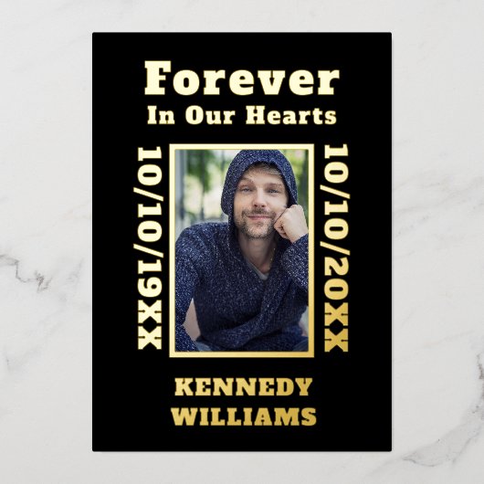 Schwarzes goldenes Foto für immer im Herzen Folieneinladung (Vorderseite)