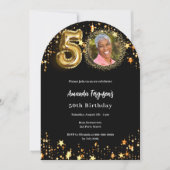 Schwarzes goldenes Foto Sterne 50. Einladung (Vorderseite)