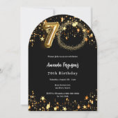 Schwarzes goldenes Foto Sterne 70. Einladung (Vorderseite)