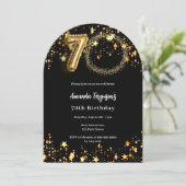 Schwarzes goldenes Foto Sterne 70. Einladung (Stehend Vorderseite)