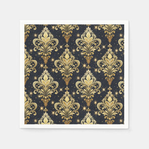 Schwarzes & goldenes funkelndes königliches floral serviette