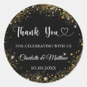 Schwarzes goldenes Herz Hochzeit danke Runder Aufkleber (Vorderseite)