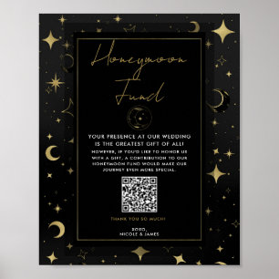 Schwarzes & goldenes Himmelsmond-Sterne-Hochzeitsg Poster
