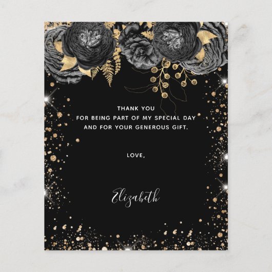Schwarzes goldenes Kleid Blumengeburtstag Vielen D (Rückseite)