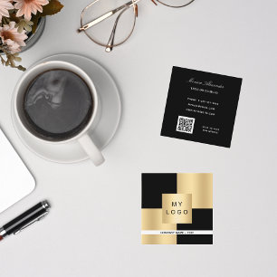 Schwarzes goldenes Logo, modern, eleganter QR-Code Quadratische Visitenkarte
