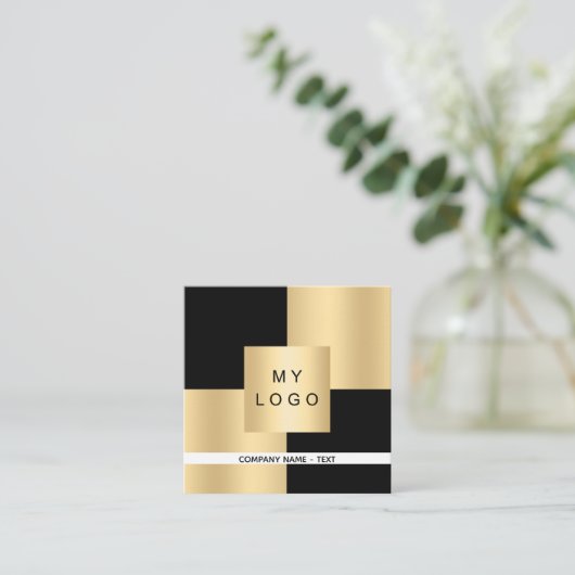Schwarzes goldenes Logo, modern, eleganter QR-Code Quadratische Visitenkarte (Stehend Vorderseite)