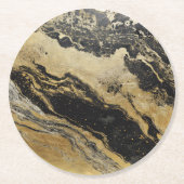 Schwarzes goldenes Marmormuster Runder Pappuntersetzer (Vorderseite)