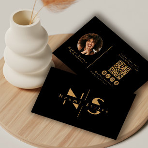Schwarzes/goldenes minimalistisches QR-Code-Profi- Visitenkarte