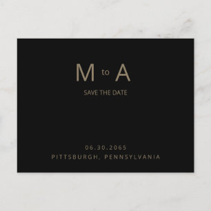 Schwarzes & Goldenes Monogramm Hochzeit Save-the-D Postkarte