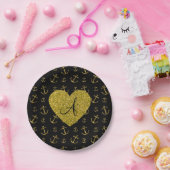 Schwarzes goldenes Monogramm-Referenzmuster Pappteller (Party)
