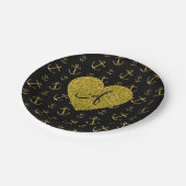 Schwarzes goldenes Monogramm-Referenzmuster Pappteller (Schrägansicht)