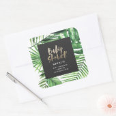 Schwarzes goldenes tropisches Blattwerk, moderne B Quadratischer Aufkleber (Umschlag)