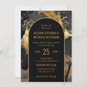 Schwarzes goldfarbenes abstraktes FOTO Hochzeit Einladung (Vorderseite)