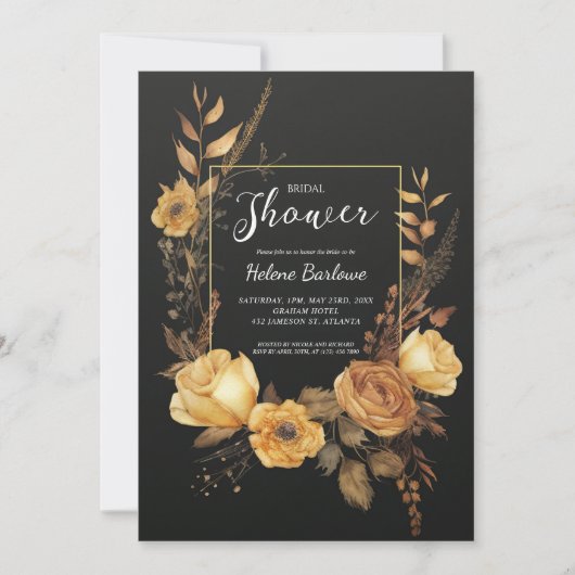 Schwarzes goldfarbenes Brautparty Einladung (Vorderseite)