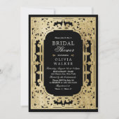 Schwarzes goldfarbenes elegantes romantisches Vint Einladung (Vorderseite)